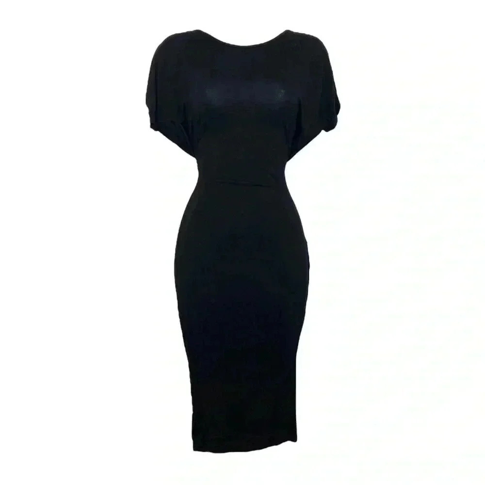 Boohoo Black Dolman Draped Back Midi Dress